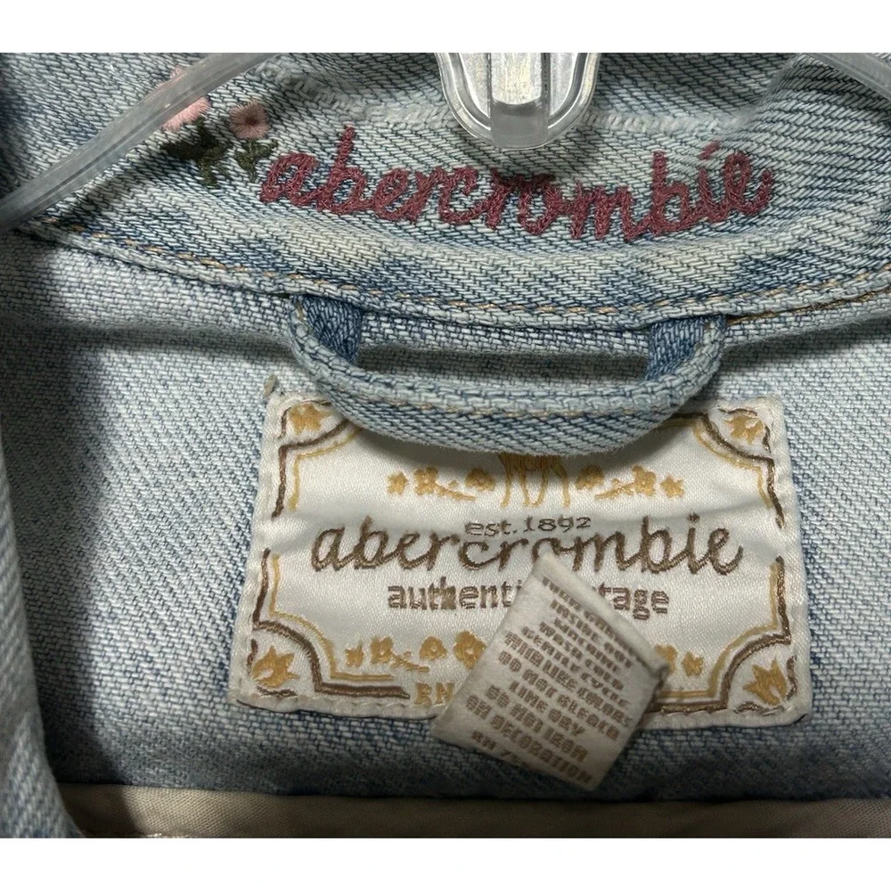Abercrombie Jean Jacket Authentic Vintage Denim Embroidered Flowers Youth‎ XL